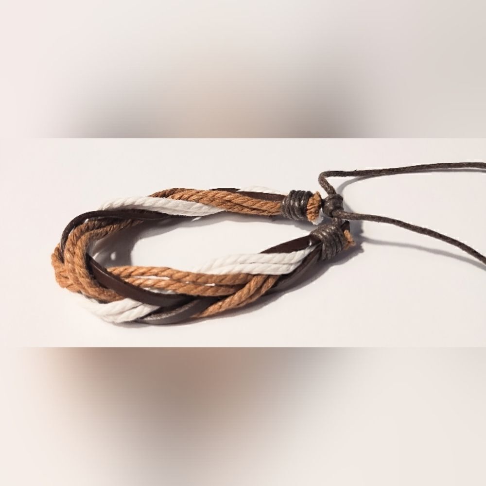 Men's bracelet leather layered brown new d69